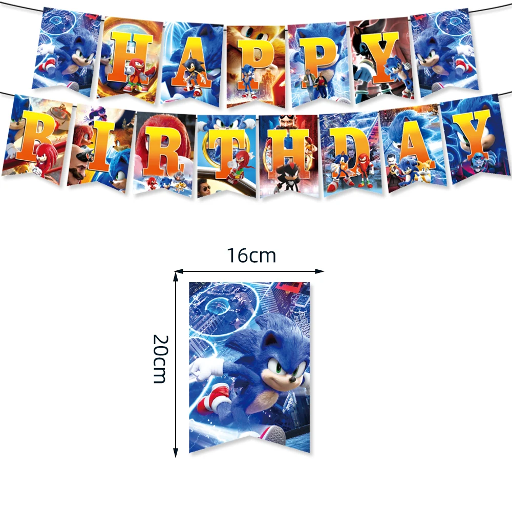

New Cartoon Sonic Party Supplies Boys Birthday Party Disposable Tableware Set Paper Plate Cup Napkins Baby Shower Decorations