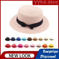 summer simple beach hats for women men girl boy female casual panama hat lady brand women flat brim bowknot straw cap top hat