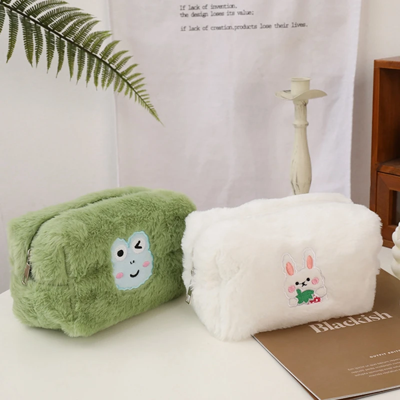 Case Soft Fluffy Multi Functional Large Capacity Makeup Stationery Storage Bag Holder