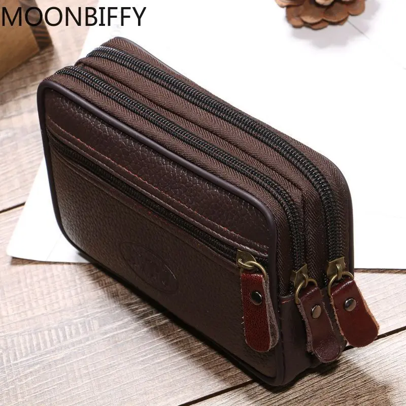 Men Leather Waist Bag Outdoor Small Wallet Wear-resistant Fanny Waist Pack Multifunction Phone Bag Coin Purse Unisex Belt Pouch