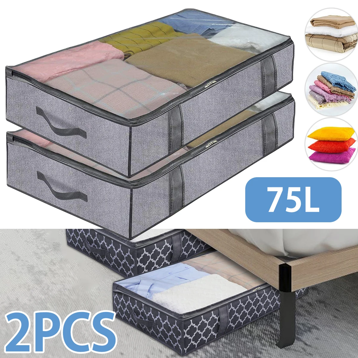 

Мешки для хранения под кроватью, органайзер для нижней части одежды, прозрачный складной чехол с ручками для переноски, дышащий Органайзер ...