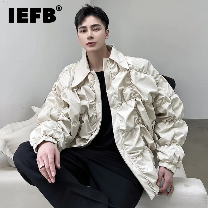 

IEFB Elastic Fold Design Trend Jackets For Men 2023 Autumn New Personality Niche Casual Zipper Coat Long Sleeve Oversize Clothes