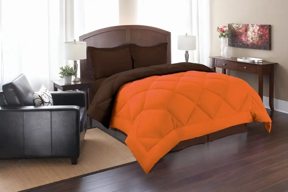 

Down Alternative 3pc Comforter Set-Full/Queen, Orange/Brown Bed set Bedding sets Cotton bed sheet set Twin size comforter sets T