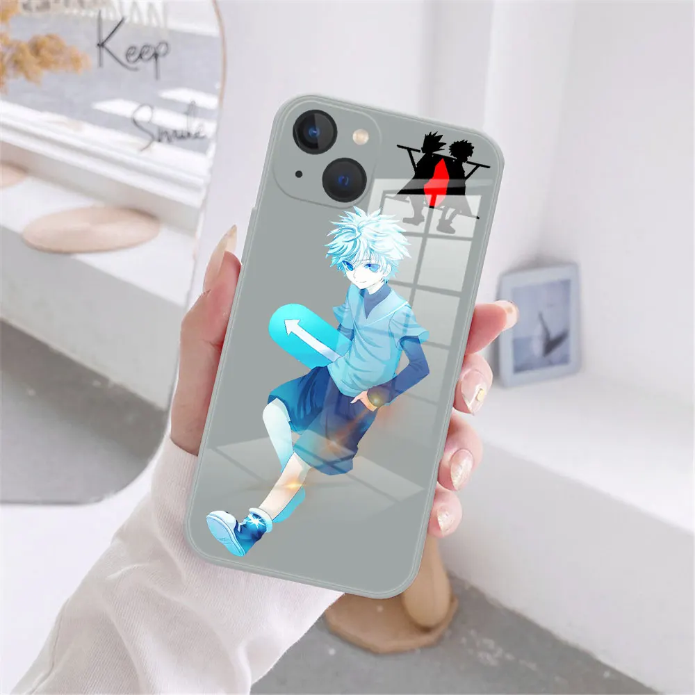 

Anime Hunter Gray Blue Toughened Glass Anti-fall Case Suitable for IPhone 14 13 12 11 Promax X XR XS Max 7 8 Plus