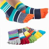 5 pairslot men colorful striped patchwork socks cotton five finger toe breathable womens short sock girls streetwear dropship