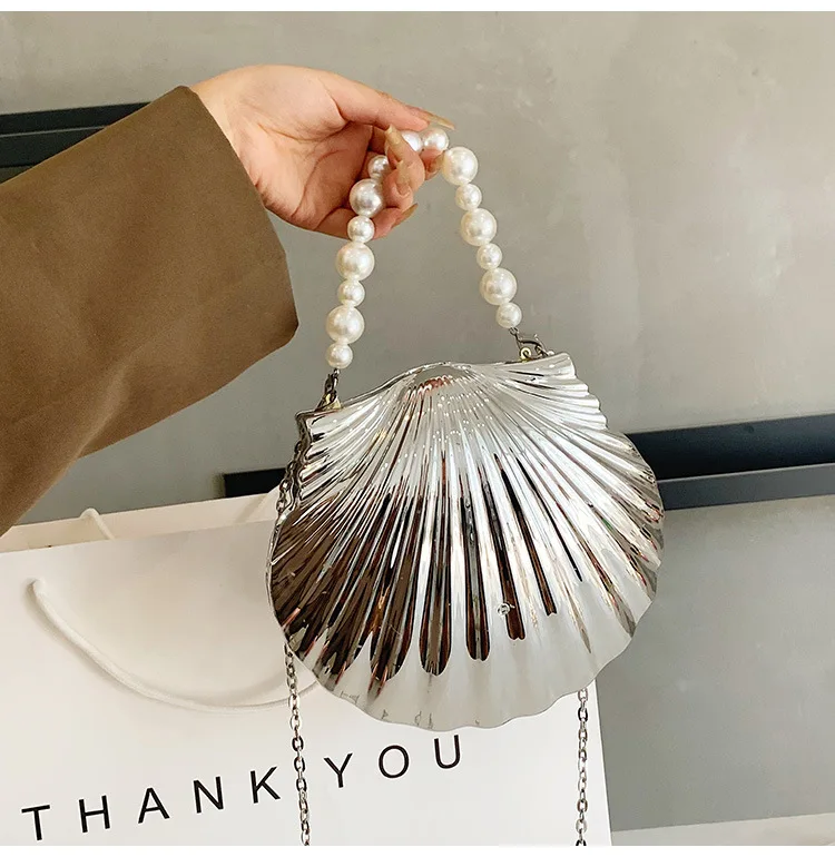 

Evening Bags Shell Shape Women Clutch Bags 2023 New Wedding Bridal Handbag Pearl Beaded Fashion Shell Chain Party Bags Handbags