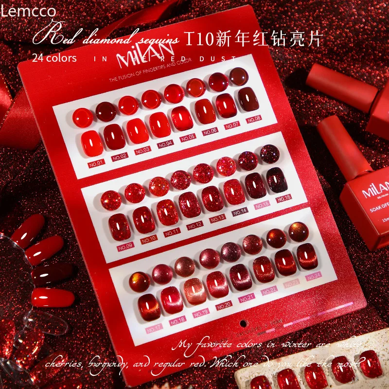 Фото Lemcco 24 цвета Wine Red 15 мл Набор гель-лаков для ногтей с цветной картой, УФ-гель для ногтей Soak Off, на Рождество, Новый год и Хэллоуин №2
