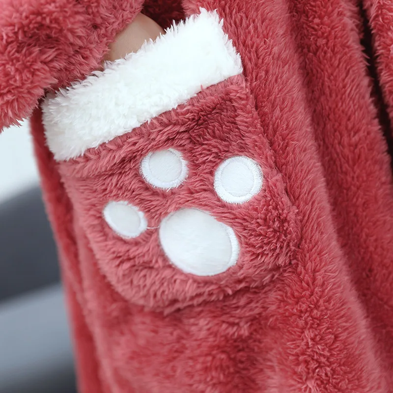 Hooded Nightdress Thicken Keep Warm Cute Comfortable And Soft Leisure Wear Add Pocket Adult Delicate