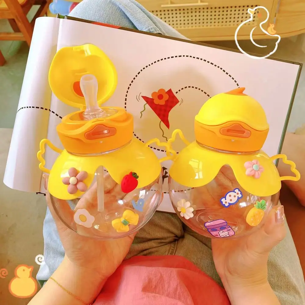 

Container Bottle Gifts Kettle Milk Tea Cup Training Cup Cartoon Cute Duck Bottle Straw Cup Children Water Bottle