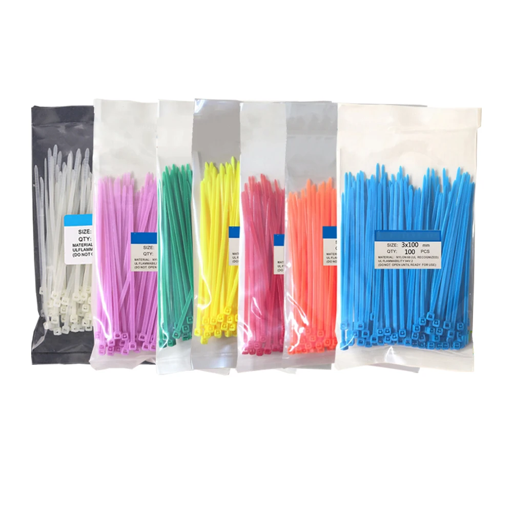 

100pcs Self-locking Plastic Nylon Cable Tie 3x100 Color Cable Tie Fastening Ring Industrial Cable Tie Wire Organization Slipknot