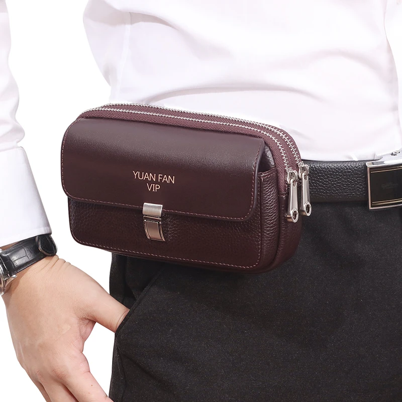 Вертикальная поясная сумка из натуральной кожи для мужчин кошелек телефона