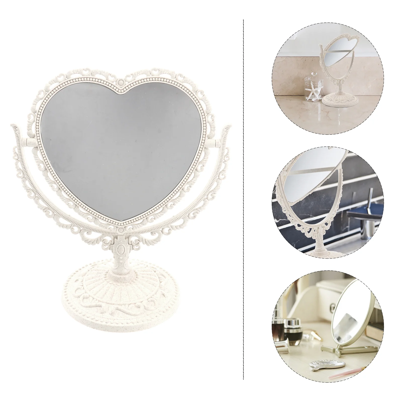 

Mirror Makeup Heart Vanity Vintage Decor Desk Room Magnifying Tabletopdouble Sided Desktopstand Table Standing Rotating Dressing