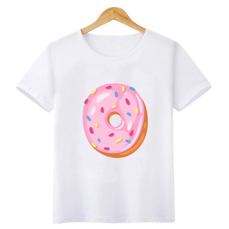 Новое поступление, Милая футболка для маленьких девочек с буквенным принтом пончиков, повседневные забавные детские футболки, одежда для м...