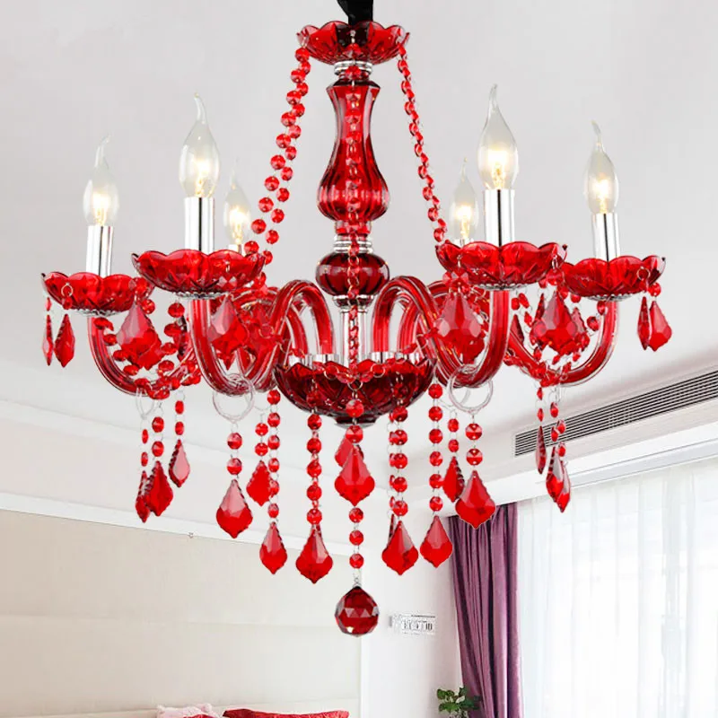 Modern Red Chandelier for living room Bedroom Kitchen weeding chandelier lustre de cristal K9 crystal romantic chandelier lights