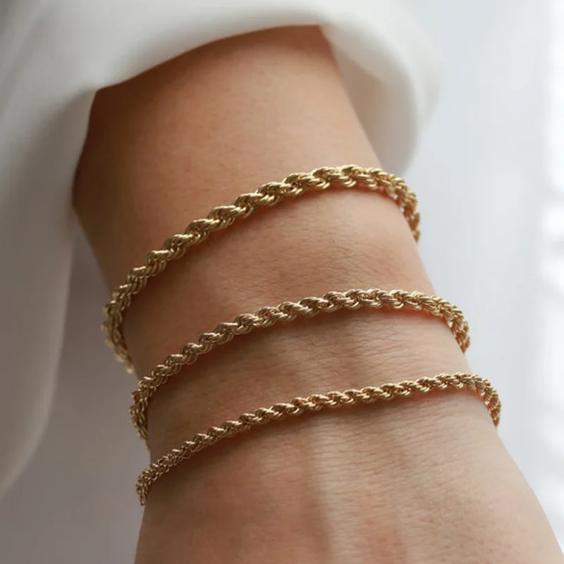 

women bracelet chanin Charming Flash Twisted Rope Chain Bracelets for Women Lady, 316L Stainless Steel Wrist Jewelry 16cm 18cm