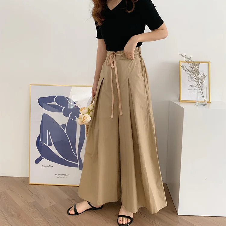 

Japanese Wide-Leg Pants Women'S Skirt Drawstring Elastic Waist Slim Korean Version Of Ins Pleated Pants Skirt Wholesale In