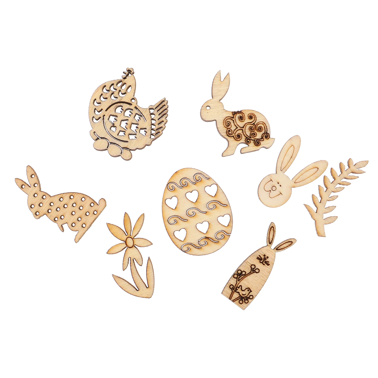 

100pcs Decorative Lovely Premium Creative Easter Wooden Chips Festival Decors Easter DIY Pendants for Easter Tree Party