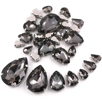 wholesale 20pcsbag gray drop shape mixed size sparkling gem crystal glass stone sewing rhinestones for diy jewelry making