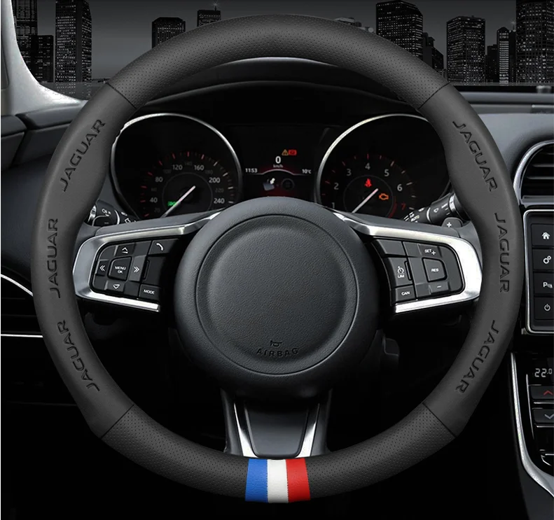 

Auto 3D Embossing Logo Breathable Steering Wheel Cover For Jaguar XE XF XJ XK F-PACE F-TYPE I-PACE X-TYPE S-TYPE E-PACE C-TYPE