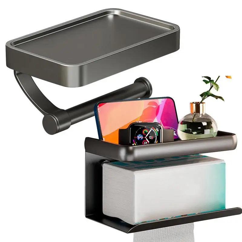 

Туалетный рулон без гвоздей, серый держатель, алюминиевый настенный держатель для туалетной бумаги с полкой, подставка для телефона, аксессуары для ванной комнаты, Декор