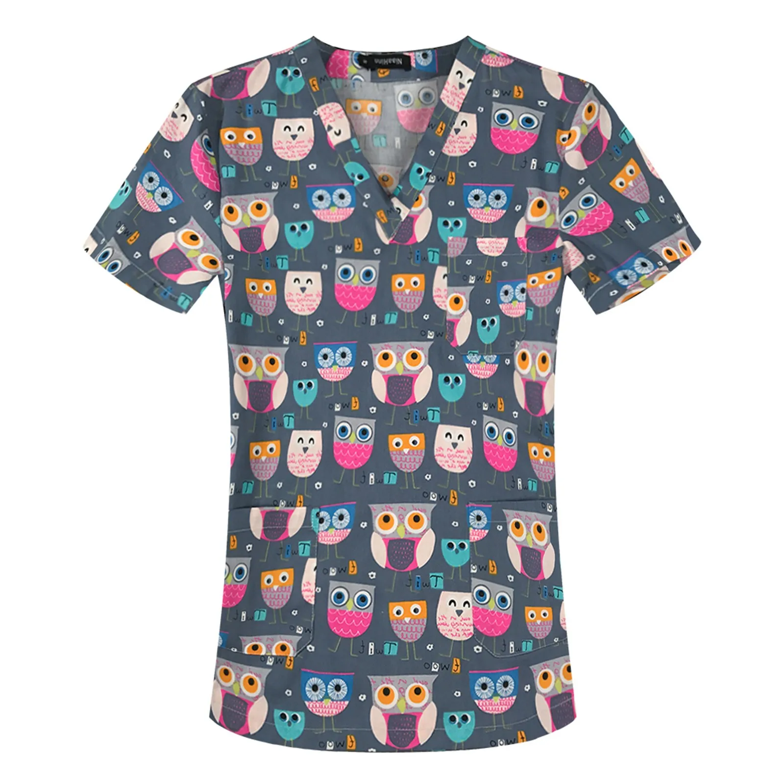 

Cartoon Print Scrub Tops Summer Short Sleeve Nurse Uniform Working Uniforms Veterinaria Shirt Pet Grooming Workwear Spa Use