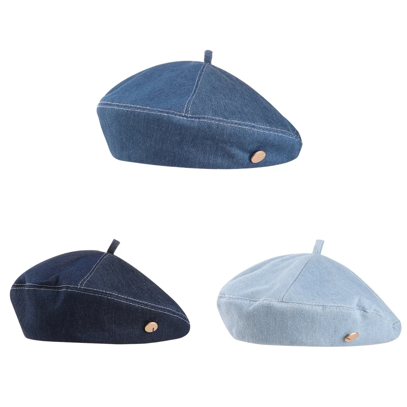 

2023 New Stylish Solid Color Painter Hat Denim Beanie Hat Newsboy Cap Pumpkin Hat Beret Hat All-match for Street