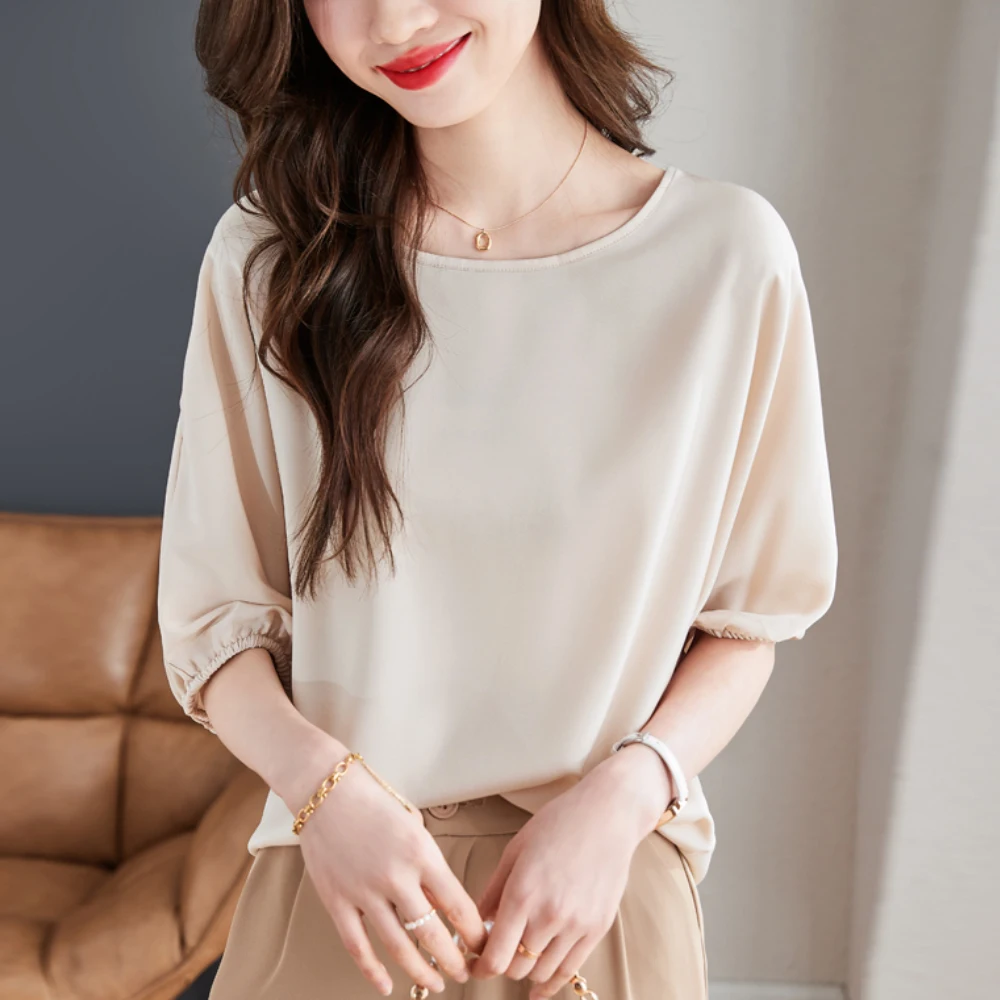 

Korean Fashion Simplicity Women T-Shirts Casual Ladies Summer Solid Tops Elegant Female Basic Clothing 2023