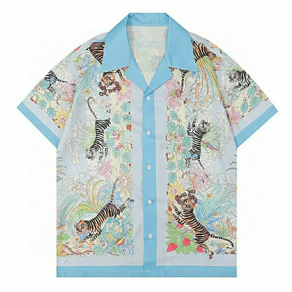 

Spring and Summer New G Shirt Short Sleeve Men's Women's Same Style Tiger Flower Full Print Fashion Loose Thin Top