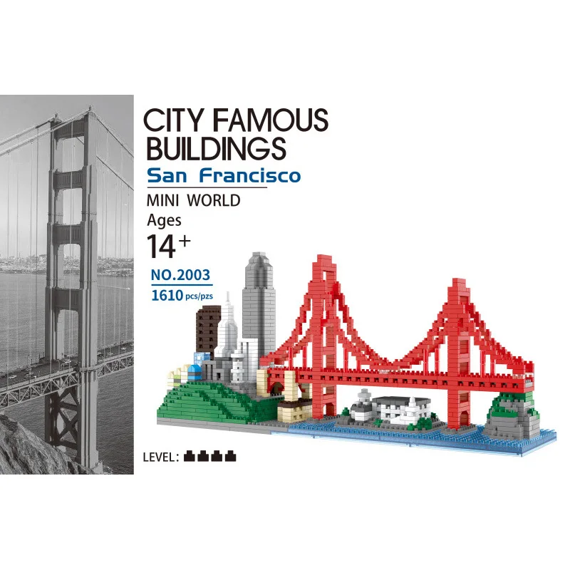 

World Architecture Micro Diamond Block San Francisco California USA Skyline Nanobrick Golden Gate Bridge Model Brick Toys