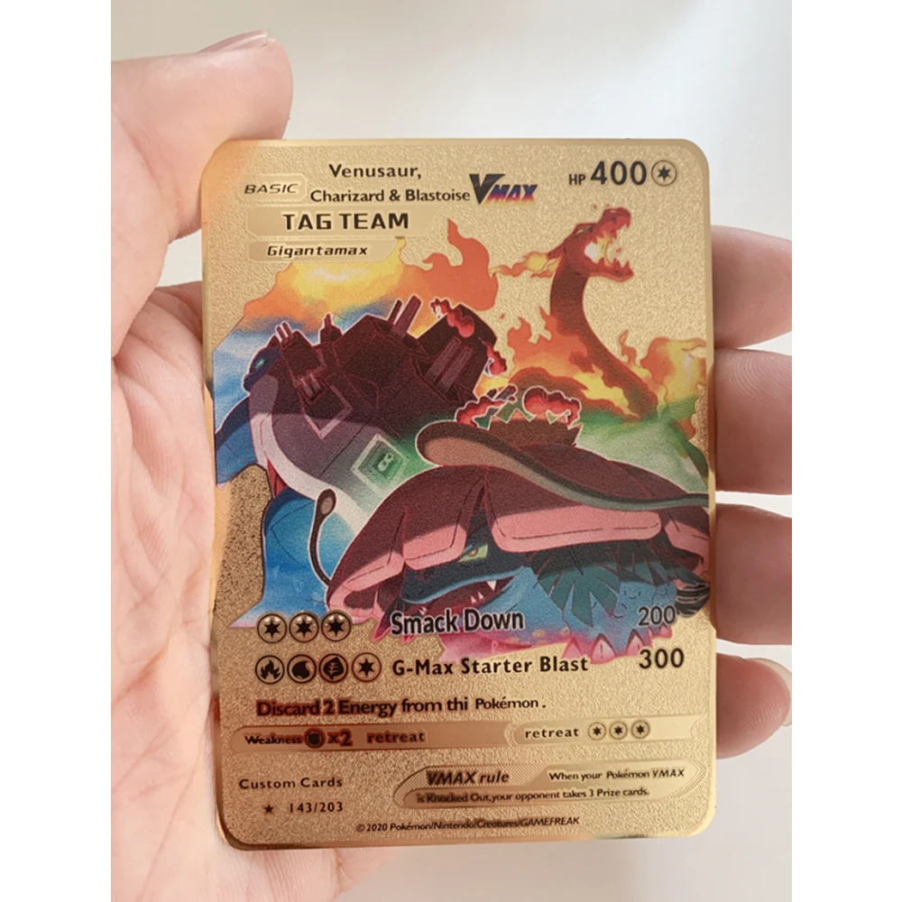 

The Latest Pokemon Vmax V Shiny Gold Metal Card Game Tag Team Battle A La Carte Series Children's Toys Christmas Gifts