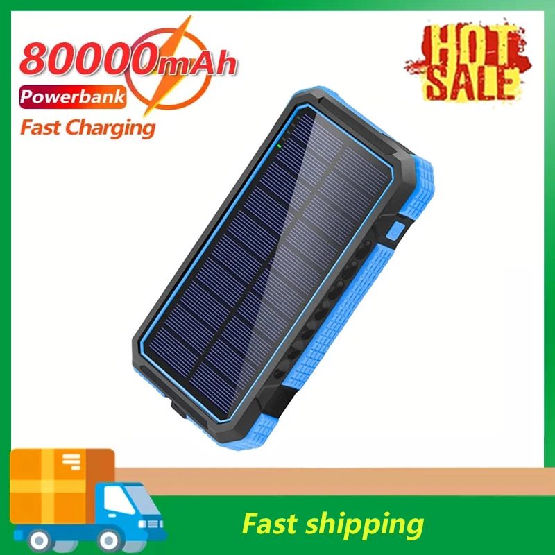 

Solar Wireless Charging 80000mAh Power Bank Waterproof Portable External Battery One-way Quick Charger for Xiaomi Iphone Samsung