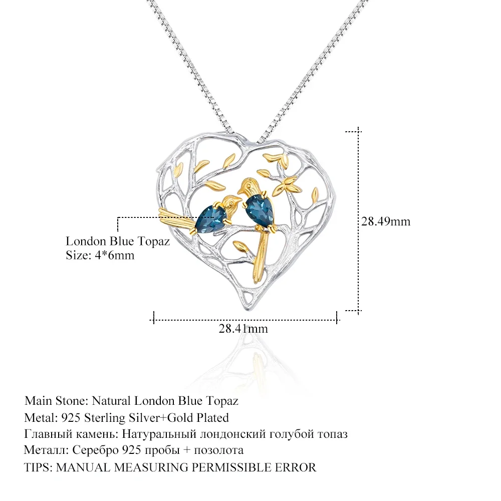 Женское ожерелье из серебра 925 пробы с натуральным голубым топазом