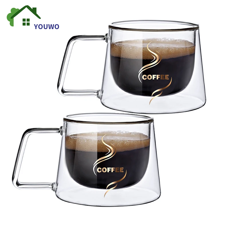 Стеклянная кофейная кружка с двойными стенками термостойкая чашка для эспрессо