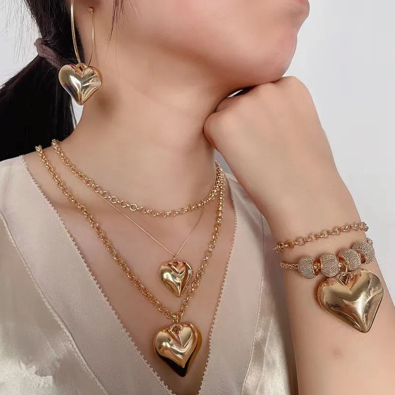 

Fashion Necklace For women Creative Personality Love Multi-Layer Gold Alloy Necklace Bracelet Earrings Set Vacation Party Gifts