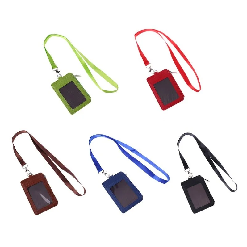 

Fashion Men Women Adults Kids Leather ID Badge Bus Cards Holder Small Casual Lanyard Credit Card Case Business Organizer Bag New