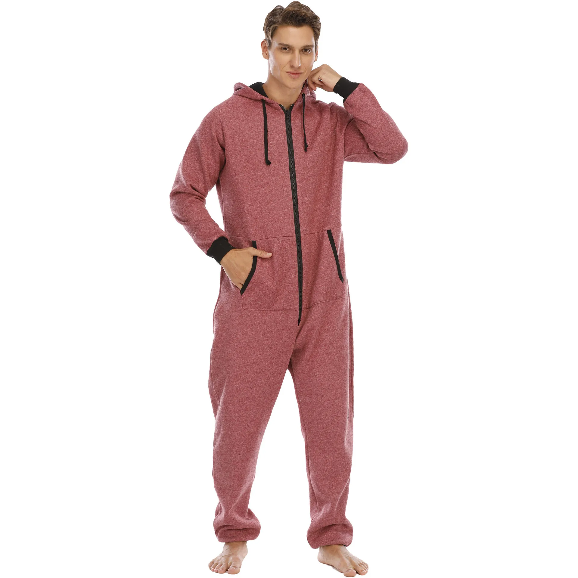 Sleepwear for Men Thickened Sweater Fleece Jumpsuit Home Wear Solid Hooded Full Man Robe  Pijama Hombre Mens Onesie Pjs Badysuit