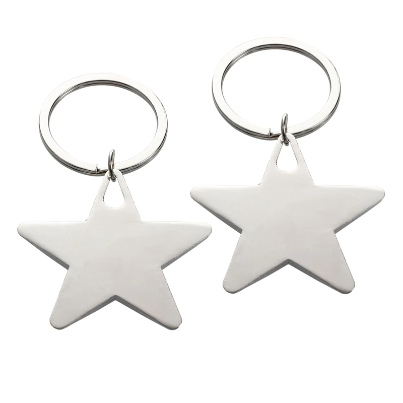 

2X Five Pointed Star Shaped Pendant Keychain Silver Tone