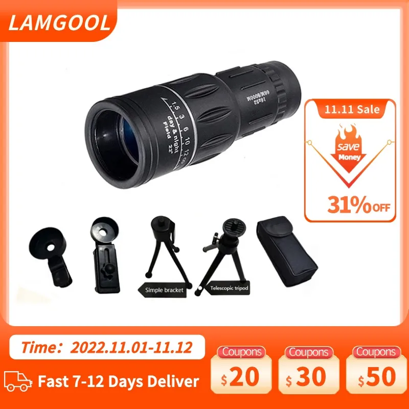 

Extra Long 16X52 Distance Sports Hunting Zoomable Monocular Low Light Night Vision Telescope Binoculars For Outdoor Watching