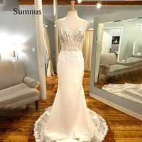 sumnus lace appliques wedding dresses sleeveless v neck tulle bride dresses elegant long wedding gowns vestidos de mariee 2022