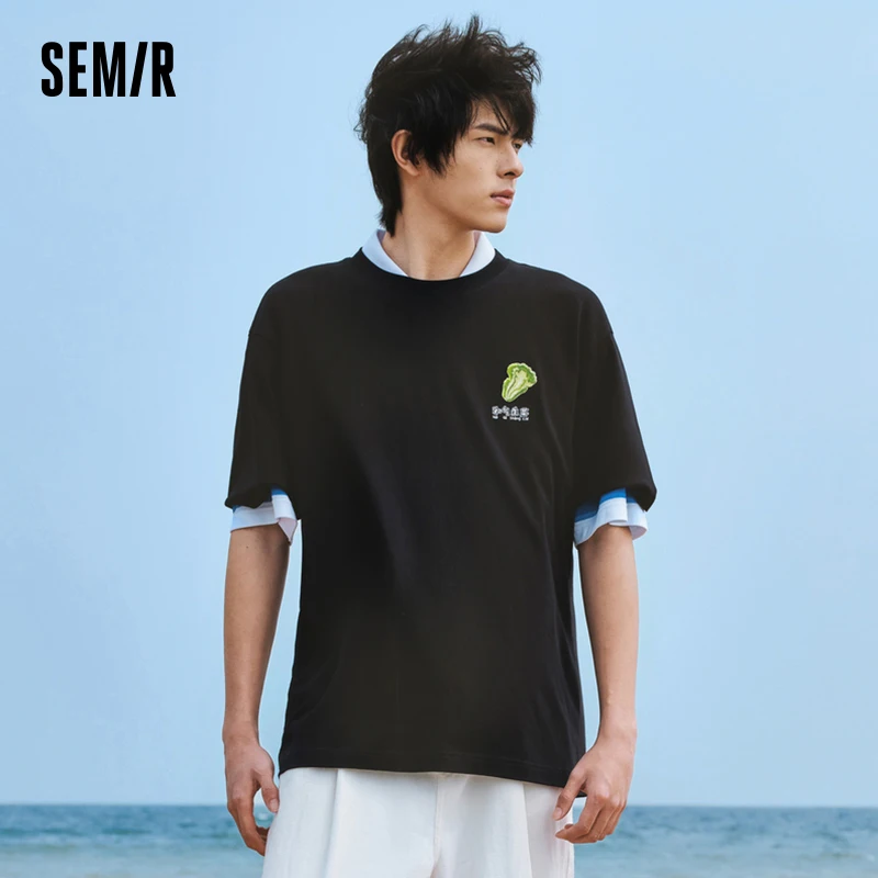 

Semir Short Sleeve T Shirt For Men 2023 Summer New Loose Cotton Fashion Casual Campus Style O Neck Couple Top