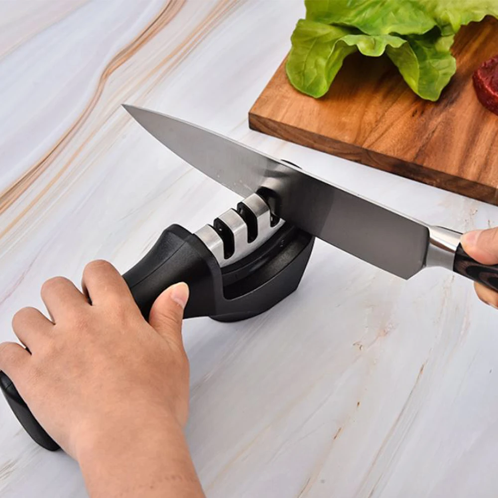 

Knife Sharpener 3-Stage With 1 More Replace Manual Kitchen Sharpening Tool For All Knives Tools