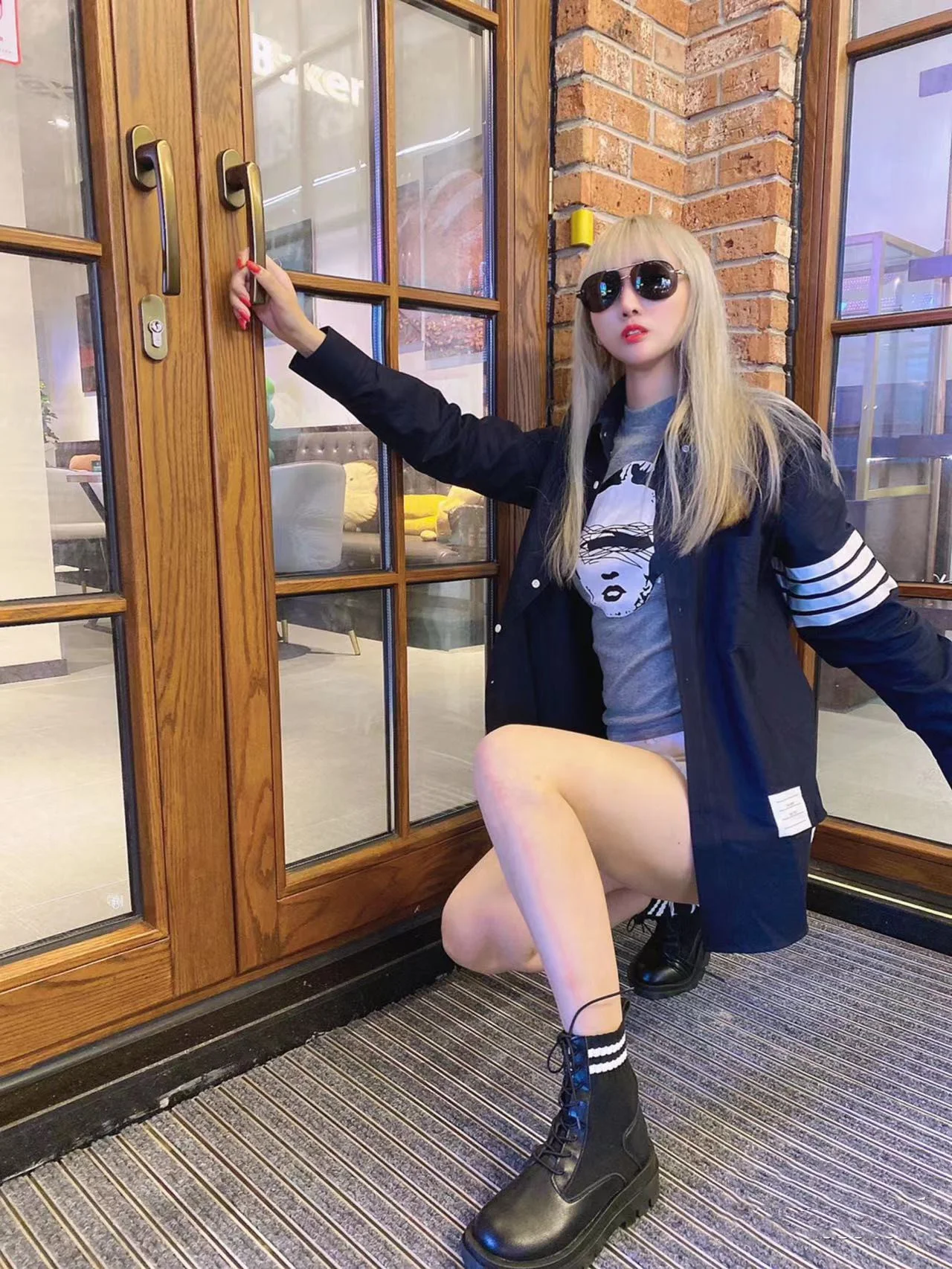 

TB THOM Men's Spring Classic Causal Business Cotton Blouses Korean Fashion Style White 4-Bar Stripes Women Shirts