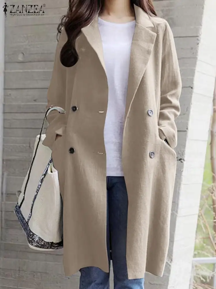 

Autumn Women Blazer Coats ZANZEA Fashion Lapel Neck Long Sleeve Solid Long Jackets Casual Work Outwear Solid Loose Thin Chaqueta