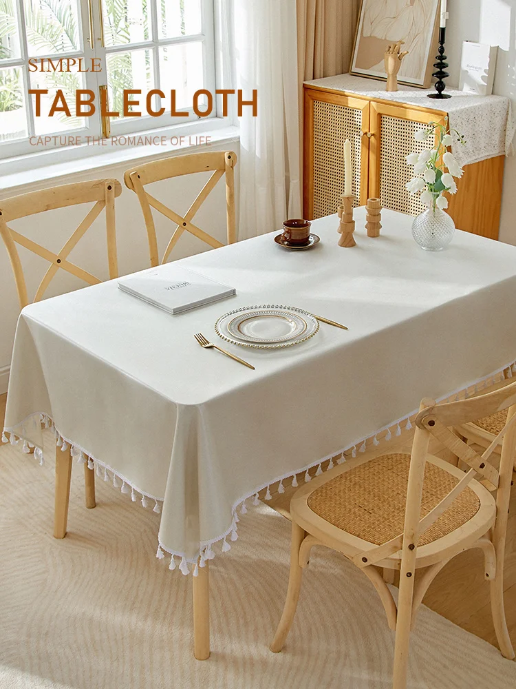 

Cotton linen tablecloth waterproof, oil proof, and washable tablecloth with cream air