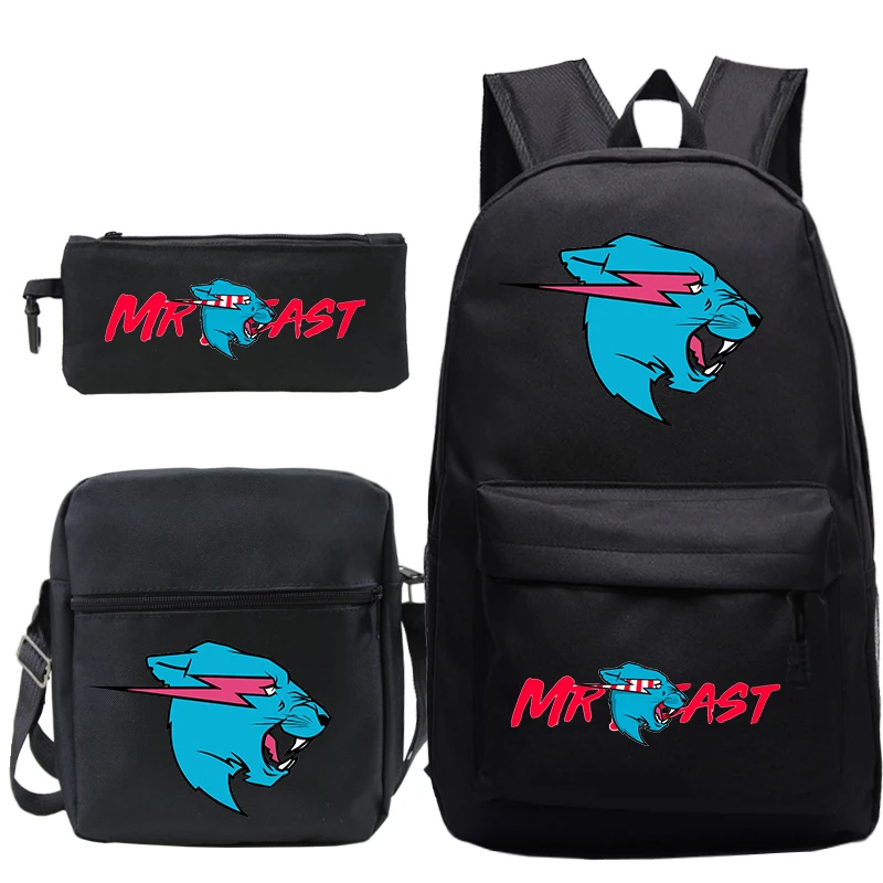 

3pcs/set Mr Beast Backpack Shoulder Bag Pencil Case Boys Girls Back to School Bookbags Children Rucksack Travel Knapsack Mochila