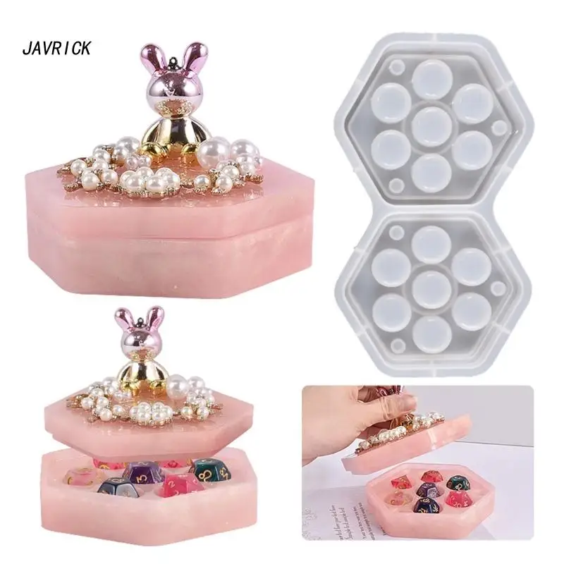 

Epoxy Drop Glue Organizer Mold DIY Crystal Hexagonal Box Dice Storage Box Silicone Mold for DIY Crafts Jewelry Storage