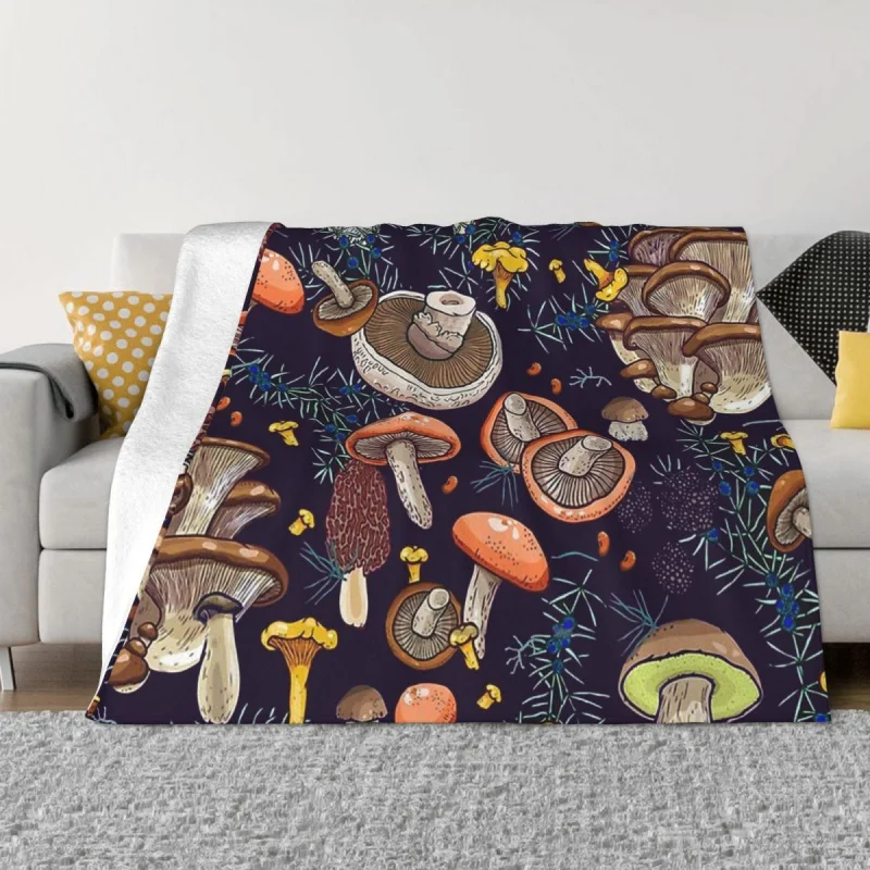 

Mushroom Mushrooms Forest Blanket Flannel Dark Dream Cozy Soft FLeece Bedspread