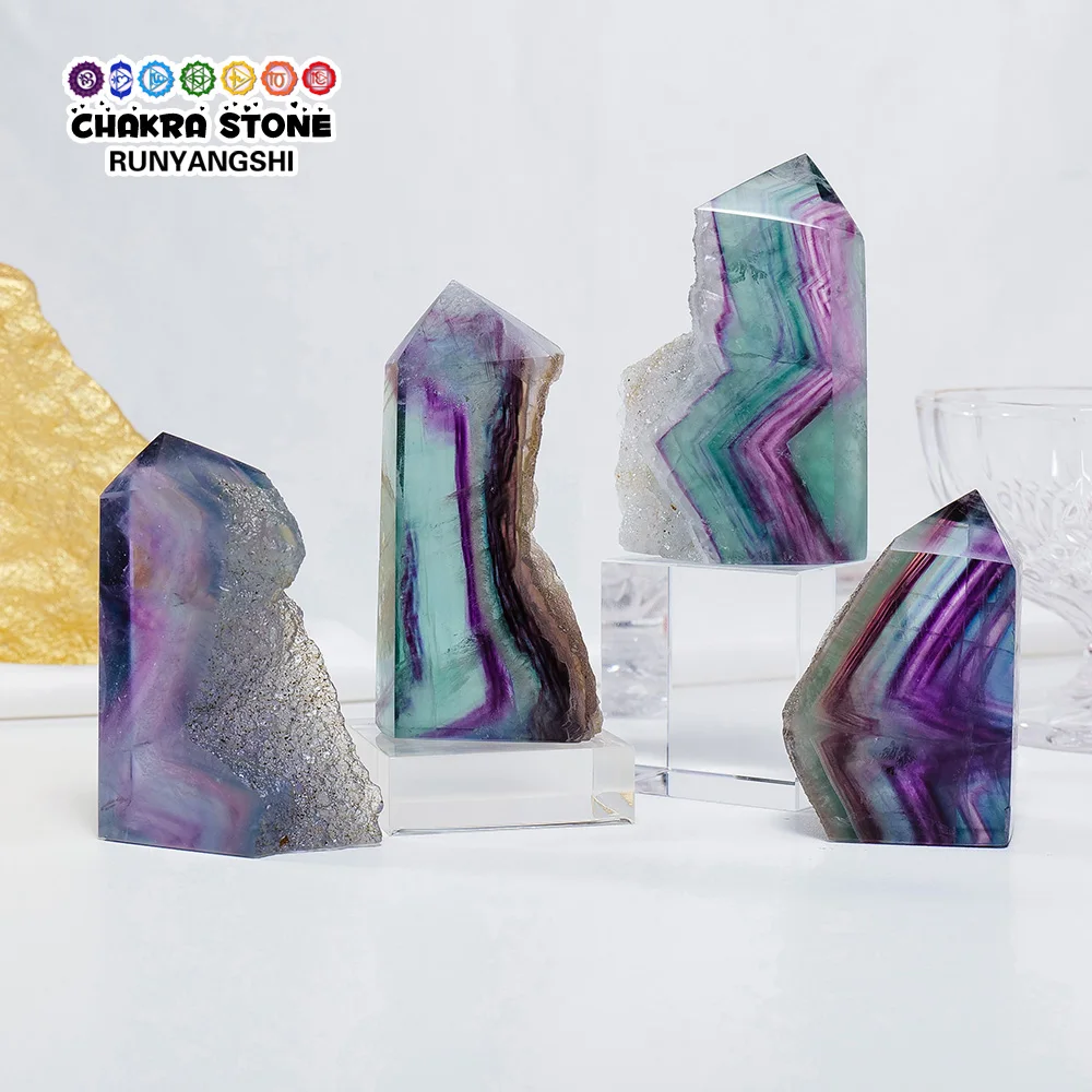 

Natural Gemstone Raw Stone Polished Healing Translucent Rainbow Fluorite Crystal Point Tower Home Decoration Gift