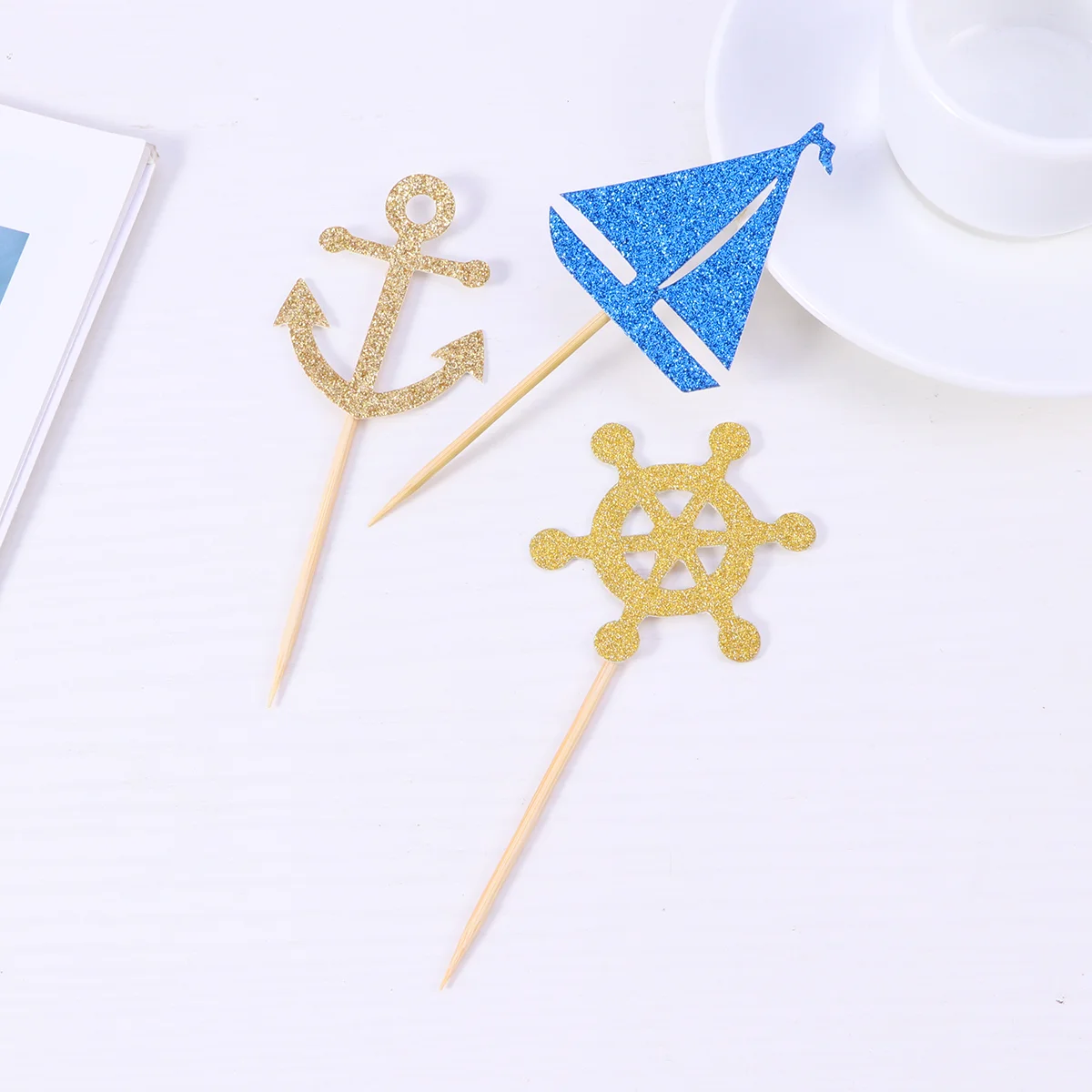 

Picks Stick Cupcake Insert Nautical Sailing Boat Dessert Ornament Decoration Cartoon Muffin Baby Ship Sailling Ocean Toppers