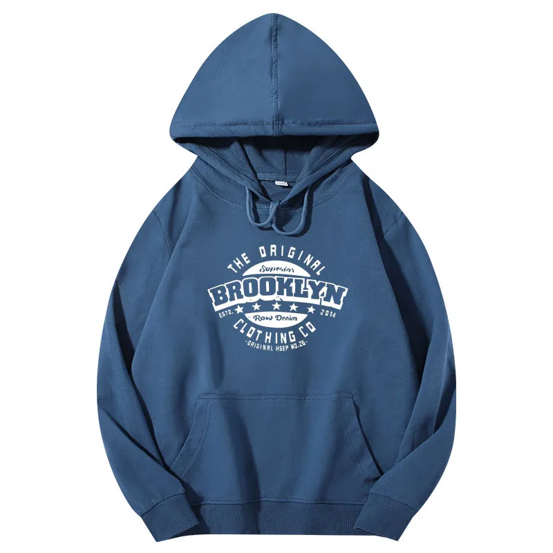 

Spring New Men Hoodies Trend Letter Brooklyn Print Streetwear Pure Cotton Pullover Long Sleeve Tops Man Clothes